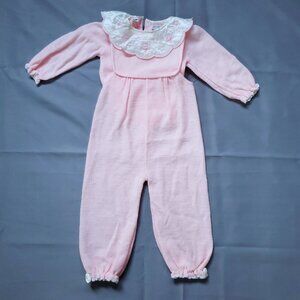 Baby Girl Clothes Friemanit Vintage 18 Mo Pink Acrylic Knit White Satin Star Bib